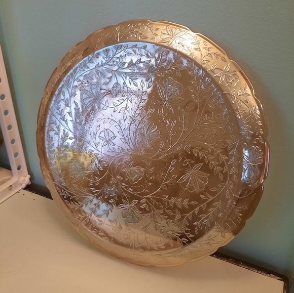 Vintage Jeannette Glass Iridescent Floragold Louisa 13.5" Serving Tray Platter - Picture 8 of 15